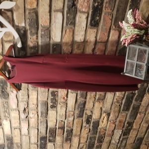 Maroon knee length cocktail dress.